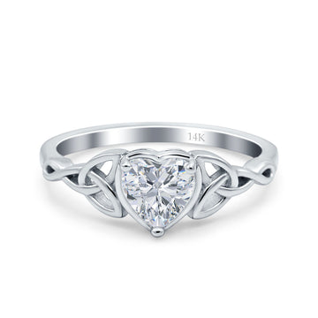 14K White Gold Heart Celtic Wedding Promise Ring Simulated Cubic Zirconia Size-7